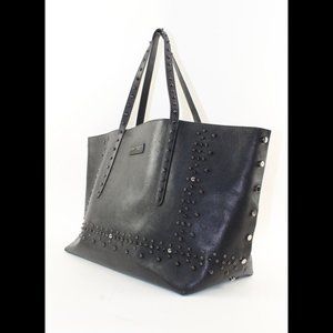 JIMMY CHOO Black Leather Studded Tote Spike Grommet Rivet 4JC1220K